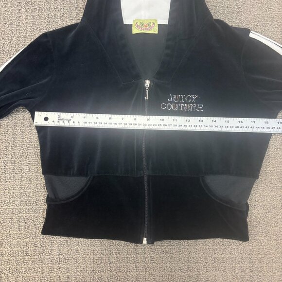 Vintage Juicy Couture Tracksuit Jacket Large Black Velour Cropped Y2K Rhinestone - Picture 4 of 11